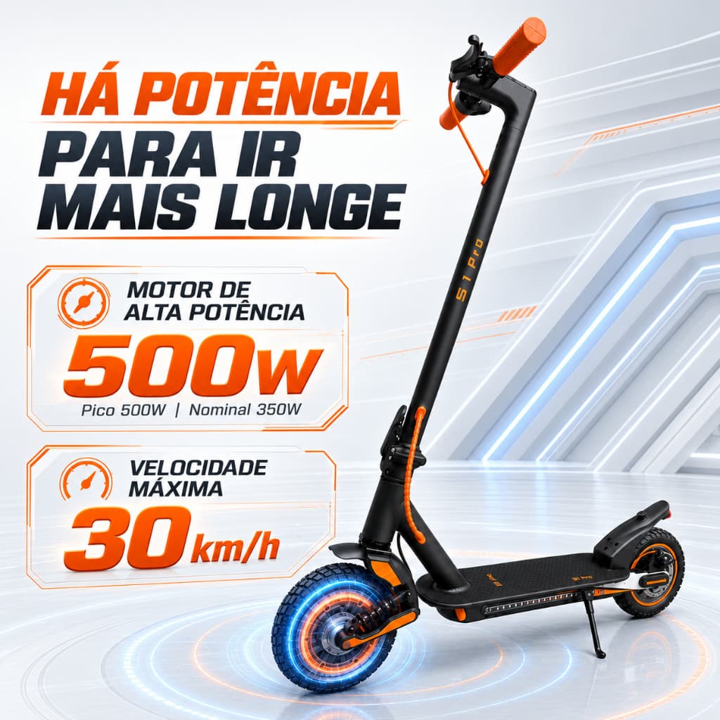 Patinete Elétrico 500W Suspensão Dianteira + Luzes LED 30km/h 36V 7.8Ah 30km  Dobrável Adulto Jovem