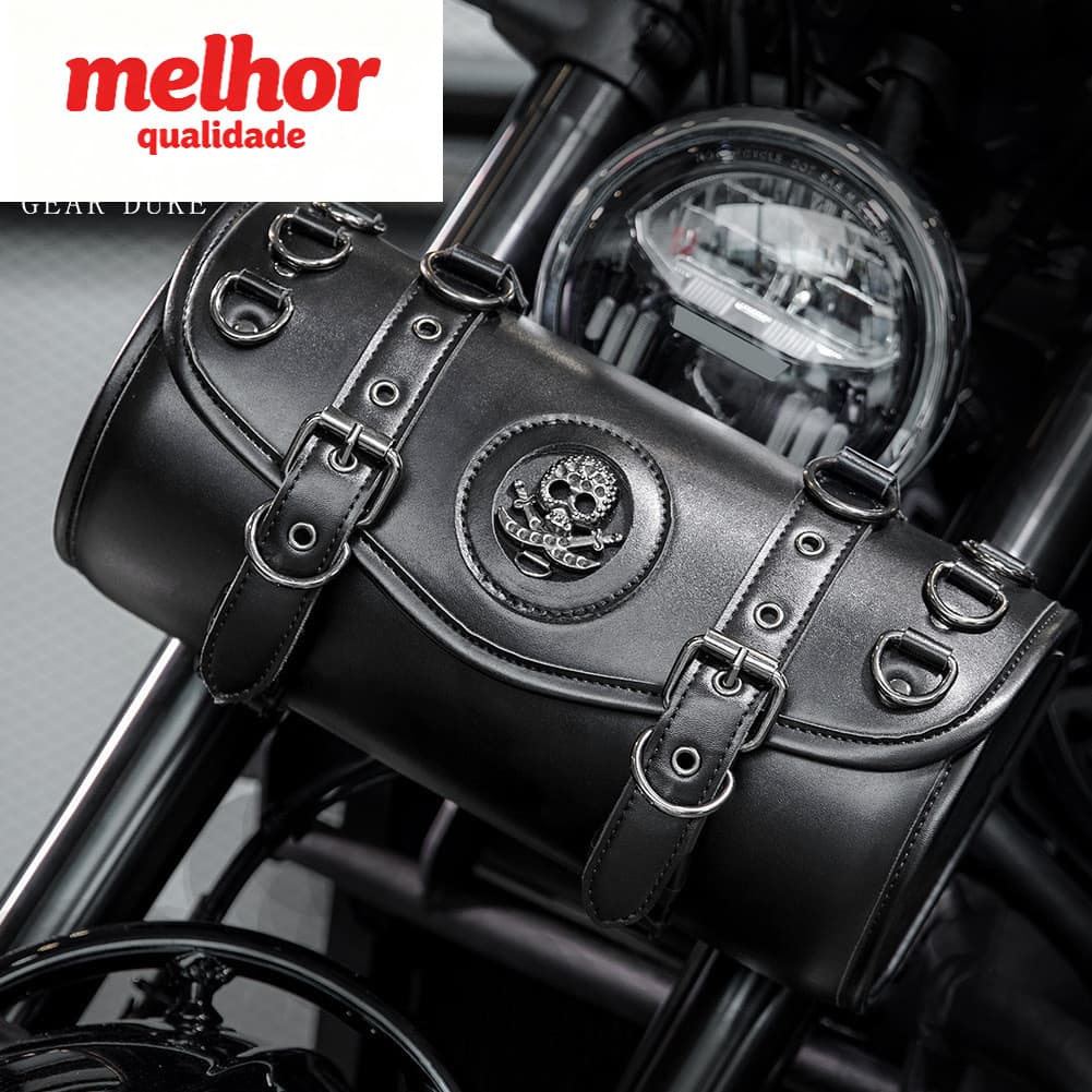Bolsa de couro PU cilíndrica Steampunk Alça de engrenagem de caveira Bolsa de cilindro de motocicleta Bolsa de cabeça de