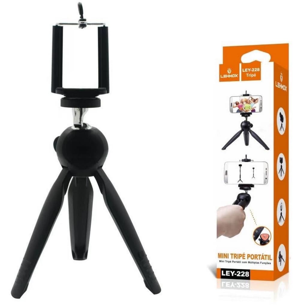 Mini Tripé De Mesa Portátil Lehmox LEY-228 | Suporte Universal Celular e Câmera | Compacto e Estável