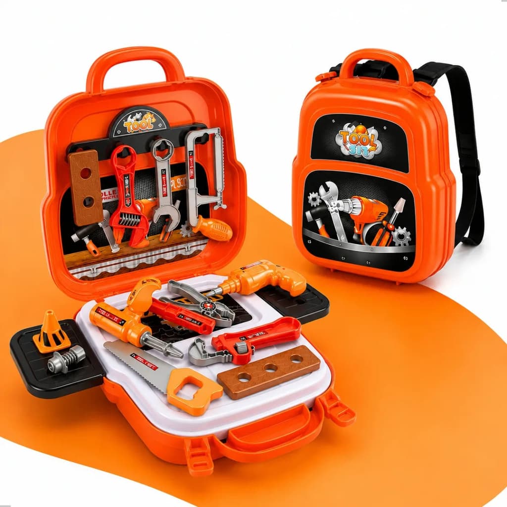 Kit Maleta de Ferramentas Infantil 22 Peças 3 em 1 Vira Mochila Oficina Brinquedo Menino Educativo