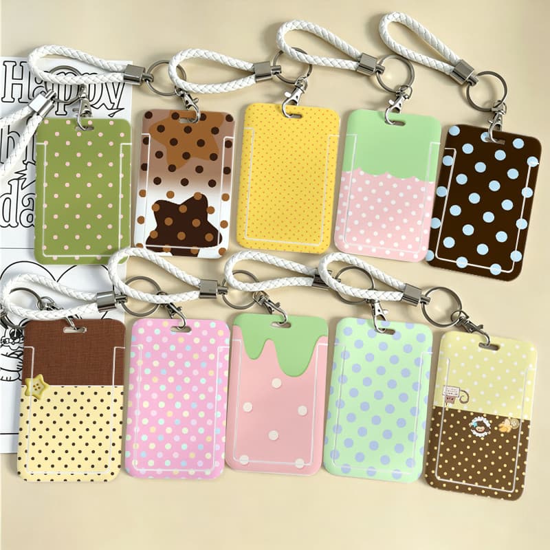 Porta-Crachá para Cartão com Cordão Poá Vintage Carteira de Identificação Design Fofo Minimalista para Escola Trabalho.