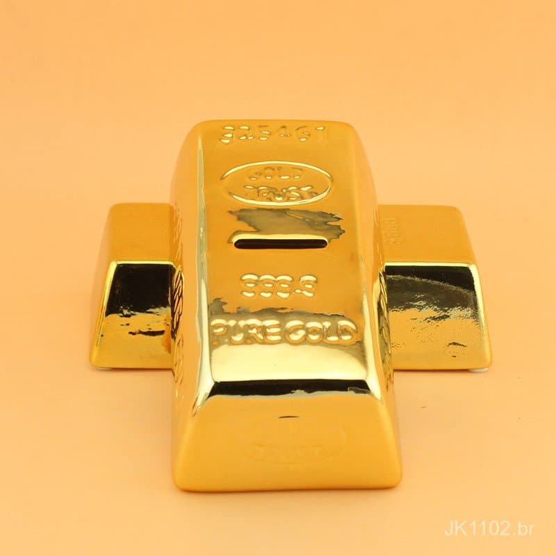 Cofrinho de cerâmica em formato de tijolo de ouro, disponível em estoque, bloco eletroplaqueado, cofrinho criativo simul