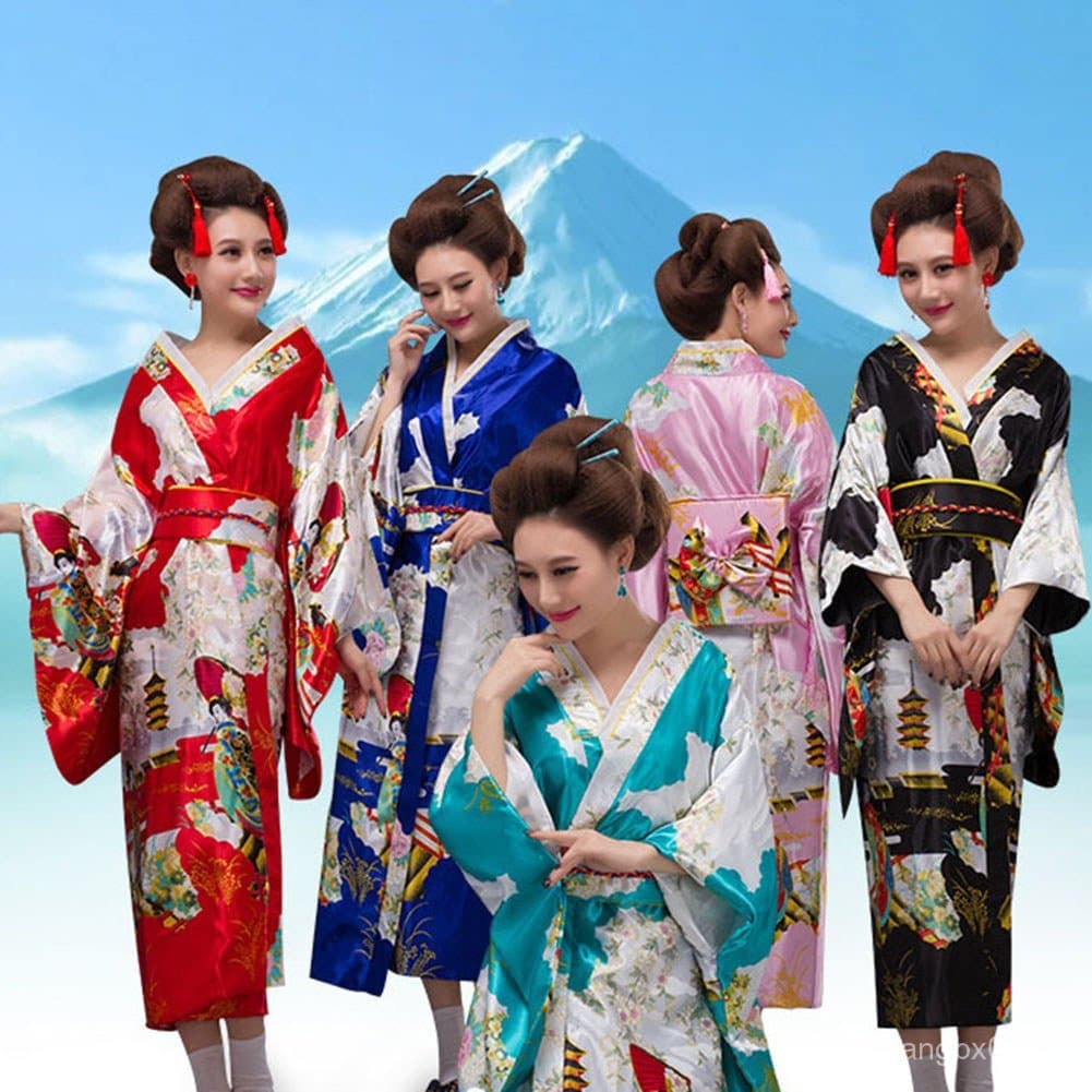 Quimono Tradicional Japonês de Seda para Mulheres, Longo