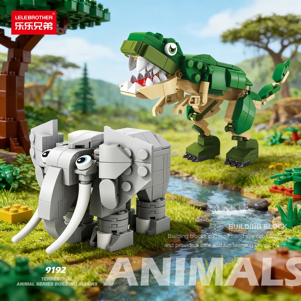 Modelo Animal blocos de construção variedade série modelagem dos desenhos animados tiranossauro Rex pequenas partículas