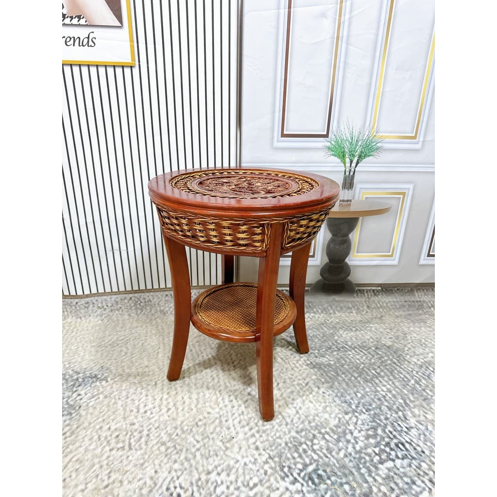 Indonésia ágata Real rattan casa simples mesa de chá varanda Retro estilo chinês artesanal rattan mesa de centro redonda