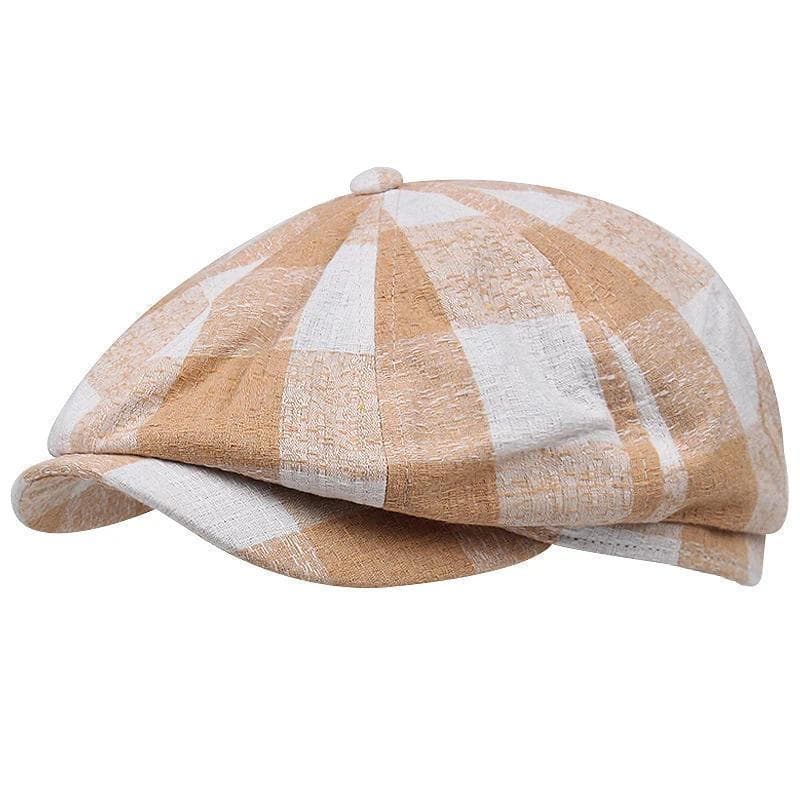 Boina Clássica de Verão e Primavera com Padrão Xadrez Fino, Estilo Retrô, Respirável, Masculina, Casual, Unissex, Octogo