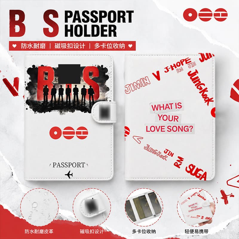 Porta-passaporte BTS Capa protetora portátil multifuncional no exterior Bolsa para passaporte de couro PU Mercadoria JK