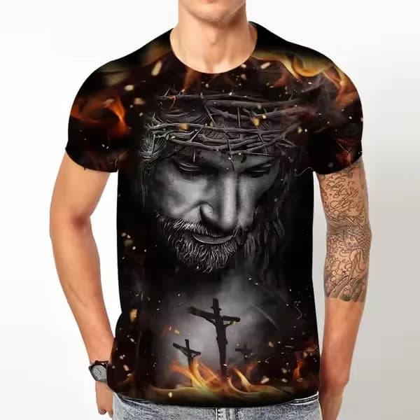 Jesus Cruz Padrão 3D Impressão Camisetas Masculinas Streetwear Casual Manga Curta T Camisa De Grandes Dimensões Harajuku
