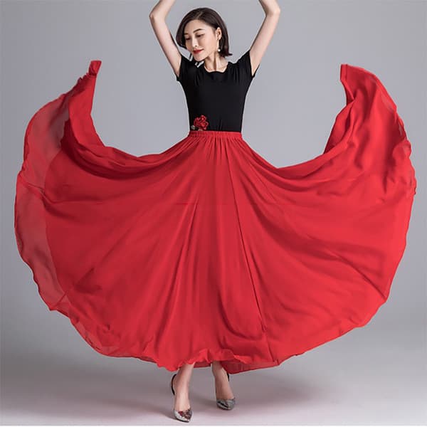 720 graus Chiffon grande balanço saia praia Xinjiang dança saia de dança quadrada fada saia longa desempenho dança moder