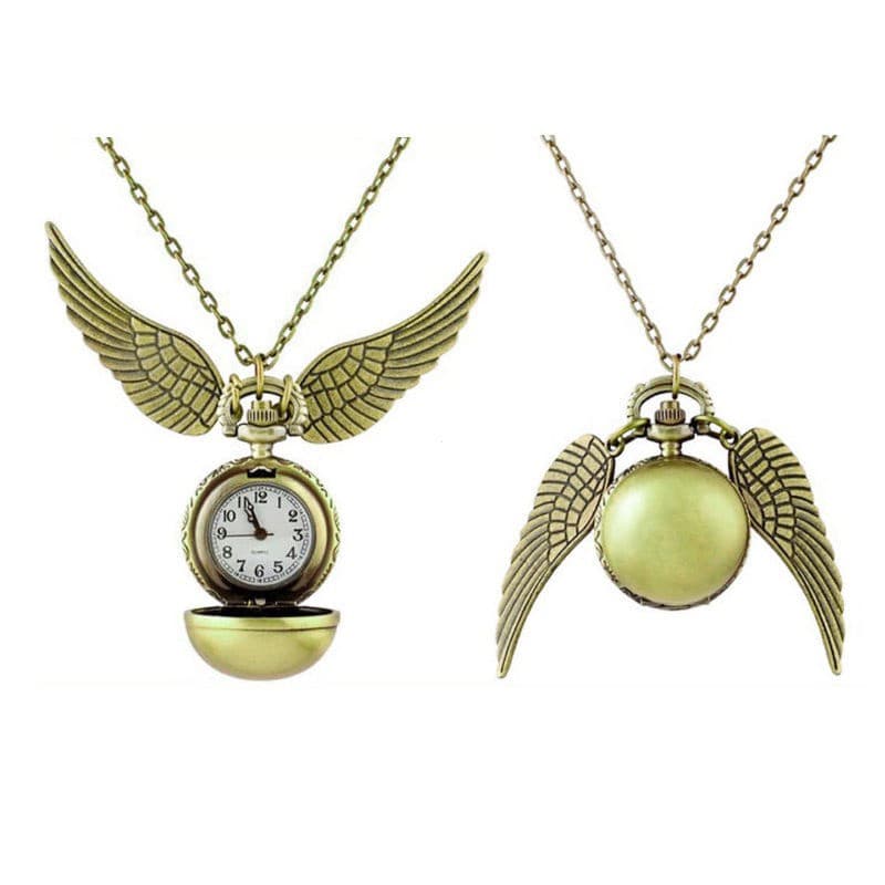 Colar com Pingente Pomo de Ouro com Asas/Relógio do Harry Potter