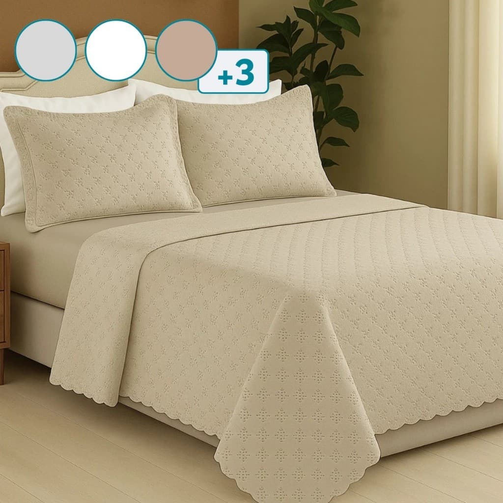Cobre Leito Queen  + Maleta Organizadora Sabrina Matelado 4 Peças Estilo Clássico Varias Cores Quenn
