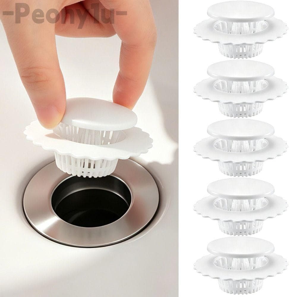 Filtro De Drenagem De Pia PEONY 5 Unidades , Piso Anti-Entupimento De Filtragem Dupla , Coletor De Cabelo Rápida