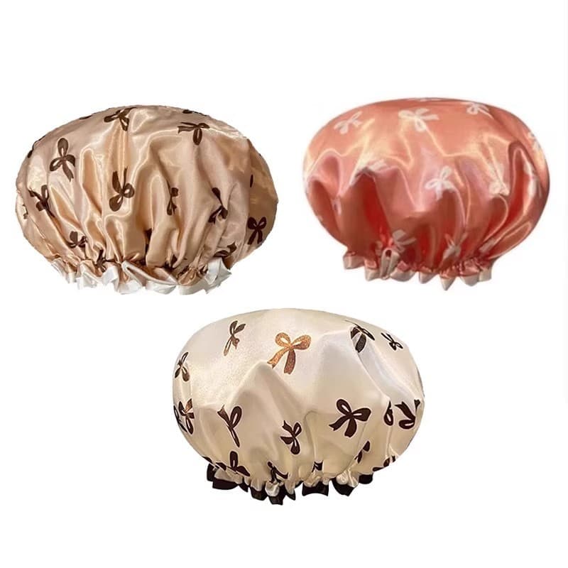 Touca de Banho Dupla Camada com Laço para Meninas, Touca Impermeável para Cabelo, Touca de Chuveiro Anti-Molhamento, Tou