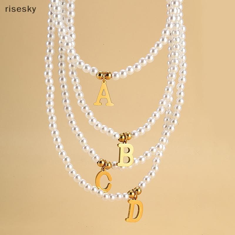 Letras Iniciais De Aço Inoxidável Pingente Nelace Pérolas Simuladas Frisado Clavícula Corrente Para Mulheres Moda Simple