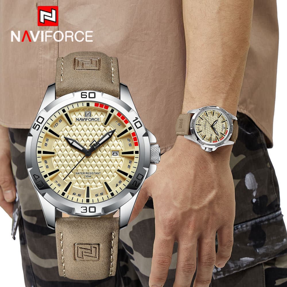 NAVIFORCE Masculino Casual Esporte Militar Calendário De Quartzo Relógio De Pulso Para Homem Negócios Couro À Prova D'ág
