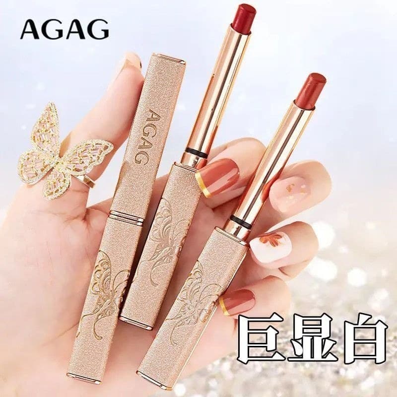 AGAG batom pequeno tubo fino pasta sólida fosco veludo esmalte labial veludo clareamento rosto liso presente do dia das