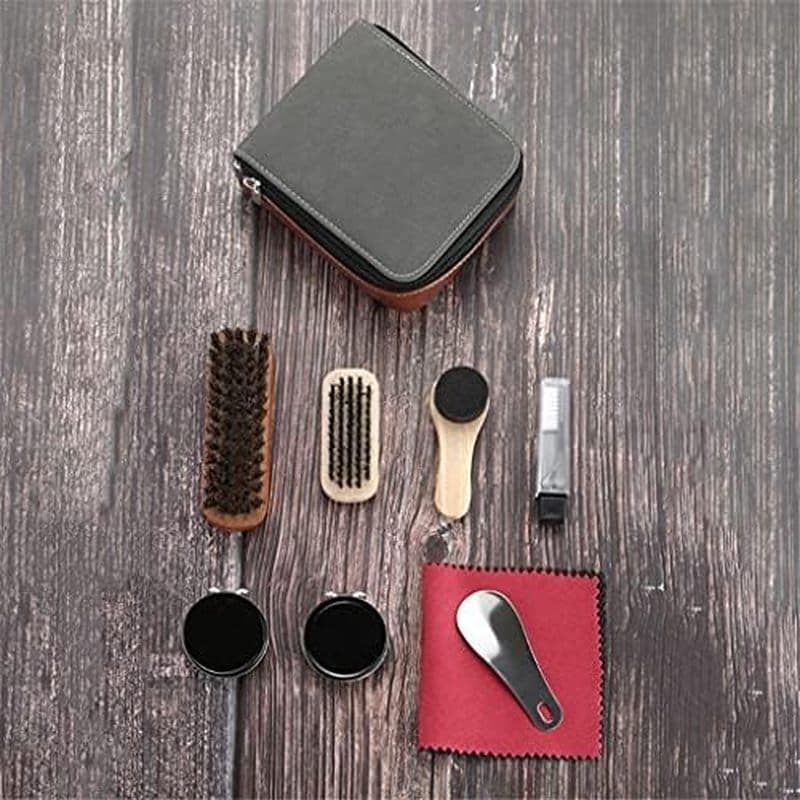 Ferramentas Profissionais Para Cuidados Com Sapatos De Couro , 9 Peças , Escova De Cabelo De Cavalo , Esmalte Preto Espo