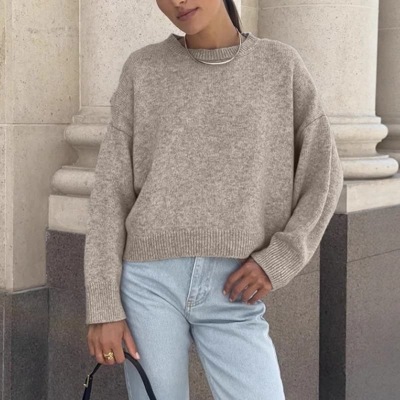 Suéter Básico de Gola Redonda e Manga Curta para Mulheres 2025, Pulôveres de Malha Oversized, Tops Casuais, Grossos, Que