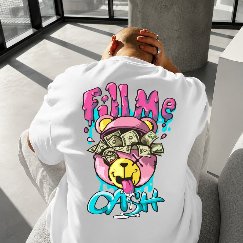 Camiseta Oversized Urso Money Filme Cash Streetwear 100% Algodão Unissex Estampa Costas Premium