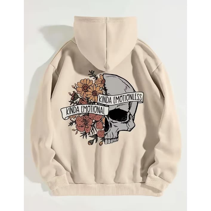 Moletom Canguru Oversized Caveira Floral Kinda Emotional Capuz Unissex Streetwear Premium