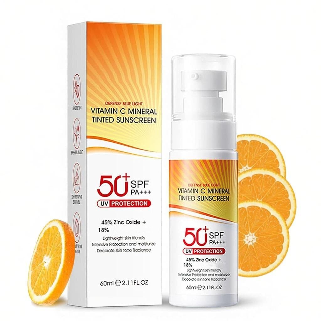 Protetor Solar Mineral com Vitamina C SPF50, Protetor Solar Facial com Cor, Protetor Solar Facial Hidratante com Óxido d