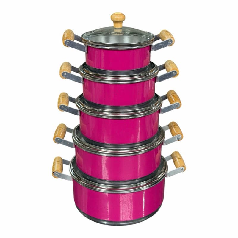 Jogo de Panelas 5 peças em Alumínio leve Rosa com Tampa/Vidro