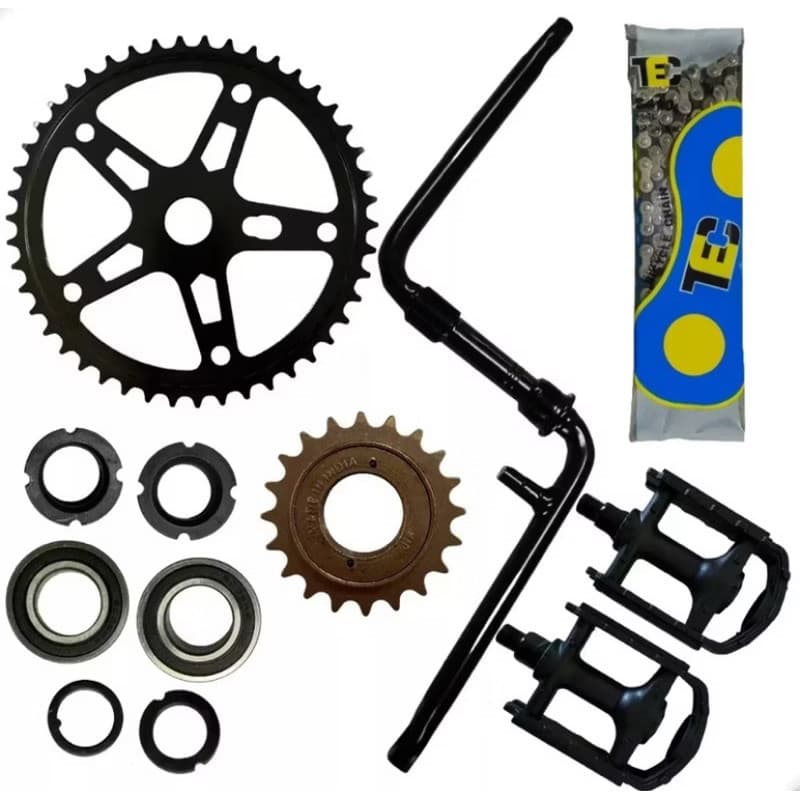 Relação Bike Aro 26 ou 24 Sem Marcha C/ Pedivela Monobloco + Rolamento, Catraca, Pedal e Corrente