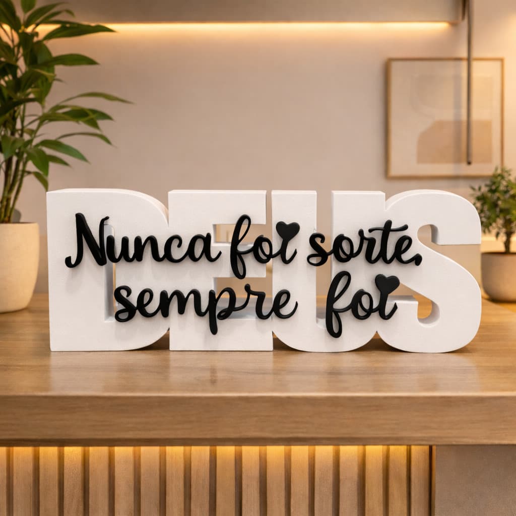 Letreiro Decorativo Nunca Foi Sorte Sempre Foi Deus 3D Decoração Cristã