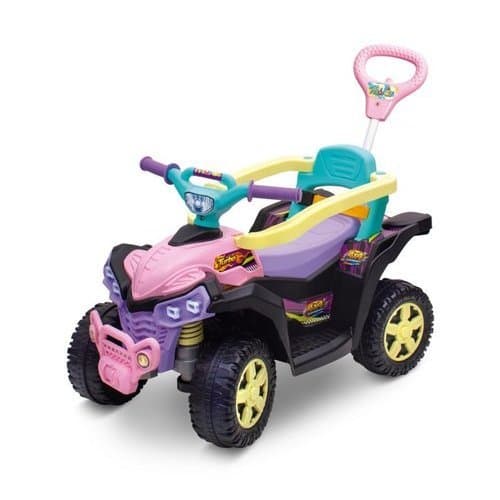 Quadriciclo Infantil Rosa Com Haste Ajustavel Anel Removivel Seguro E Divertido