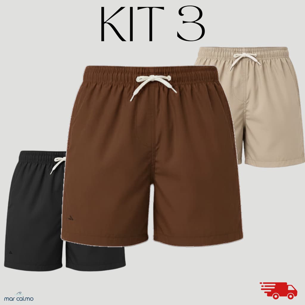 KIT 3 SHORT BERMUDA TACTEL ELASTANO MAURICINHO CADARÇO CRU 3 BOLSOS COSTURAS REFORÇADAS CORRIDA ACADEMIA PRAIA