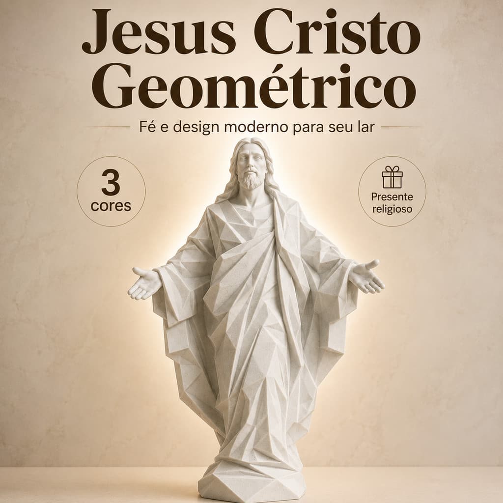 Escultura Jesus Cristo Geométrica Low Poly Imagem Religiosa Decoração Altar Sala Escritório