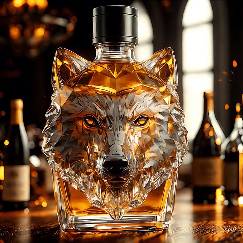 Fabricante atacado transfronteiriço 300ml uísque lobo cabeça garrafa de vinho criativa garrafa vazia garrafa de vinho de