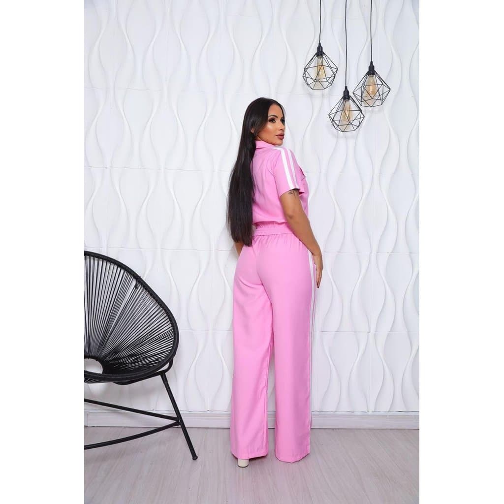 Conjunto Feminino Sensorial Marrant Blusa Manga Curta e Calça Pantalona - Rosa Bebê - G
