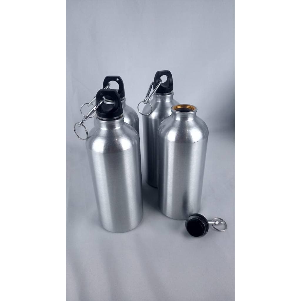 Squeeze Prata Alumínio 600ml Kit 4 Unidades Com Mosquetão Para Academia Escola Bike Sublimação Atacado