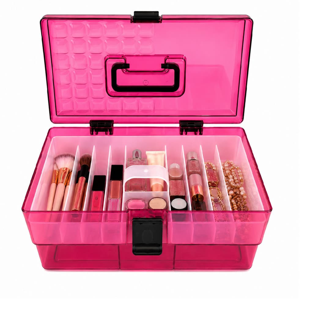 Maleta Organizadora Grande para Maquiagem Esmaltes Com Divisórias Crippa Rosa Transparente e preto