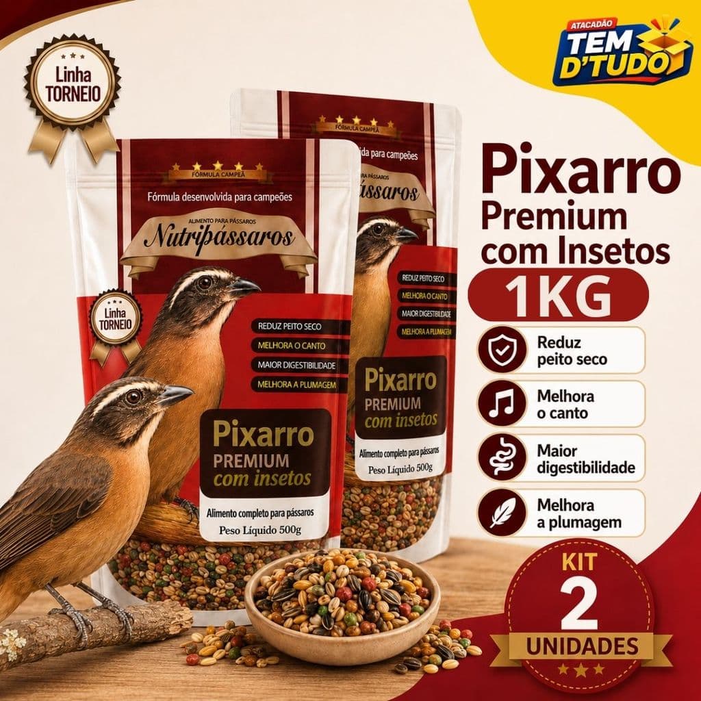 Kit 2 Ração Pixarro Trinca-Ferro Nutri Insetos Torneio Super Premium Nutripassaros 1KG