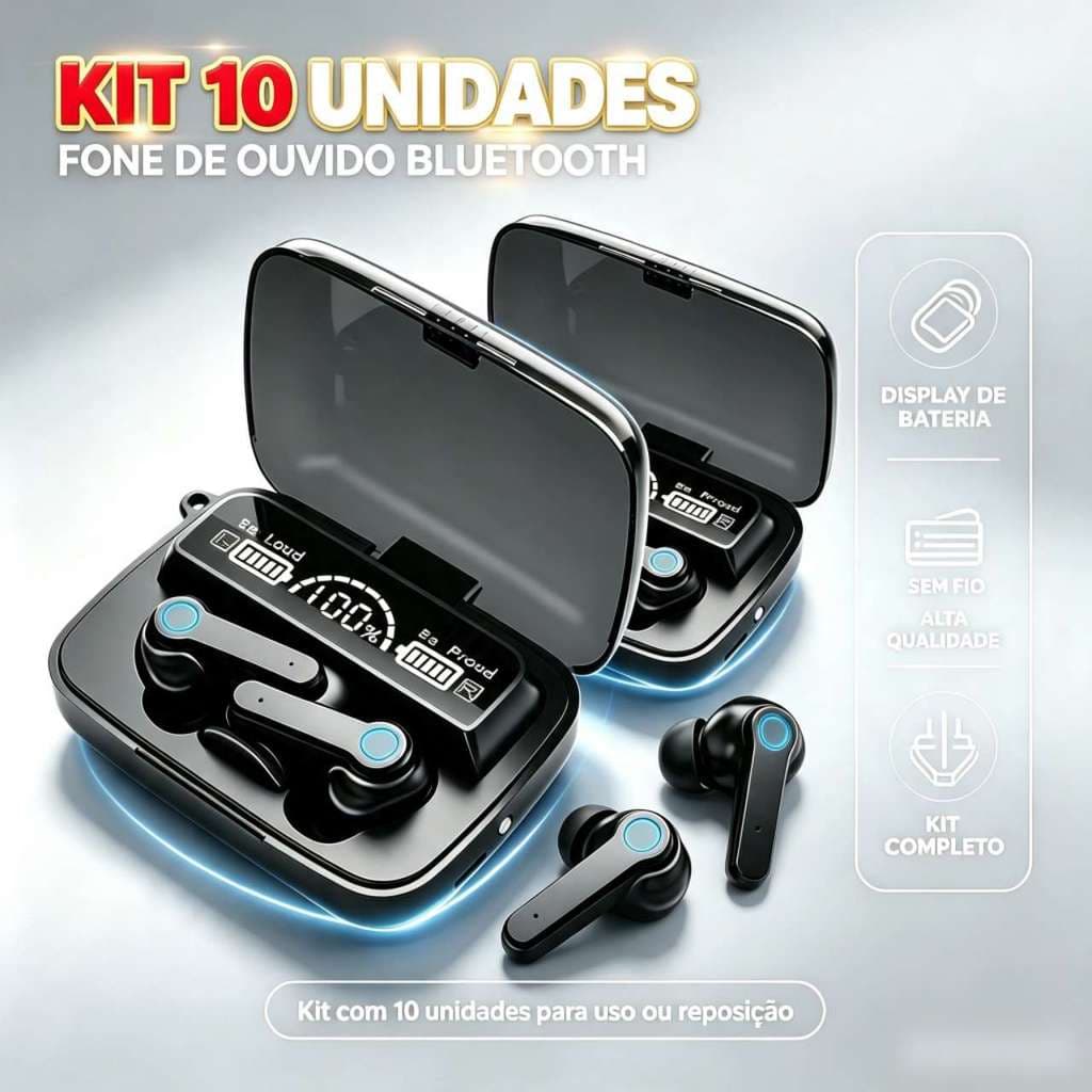 Kit 4/6 Fone De Ouvido Bluetooth sem fio M19 TWS HD Sound Touch Control Com Case LED
