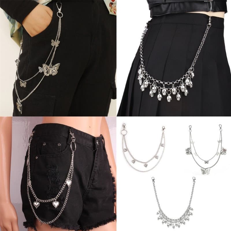 Estone Hip Hop Calças Corrente Punk Ornamento Para Jeans Pingente Coração Saia
