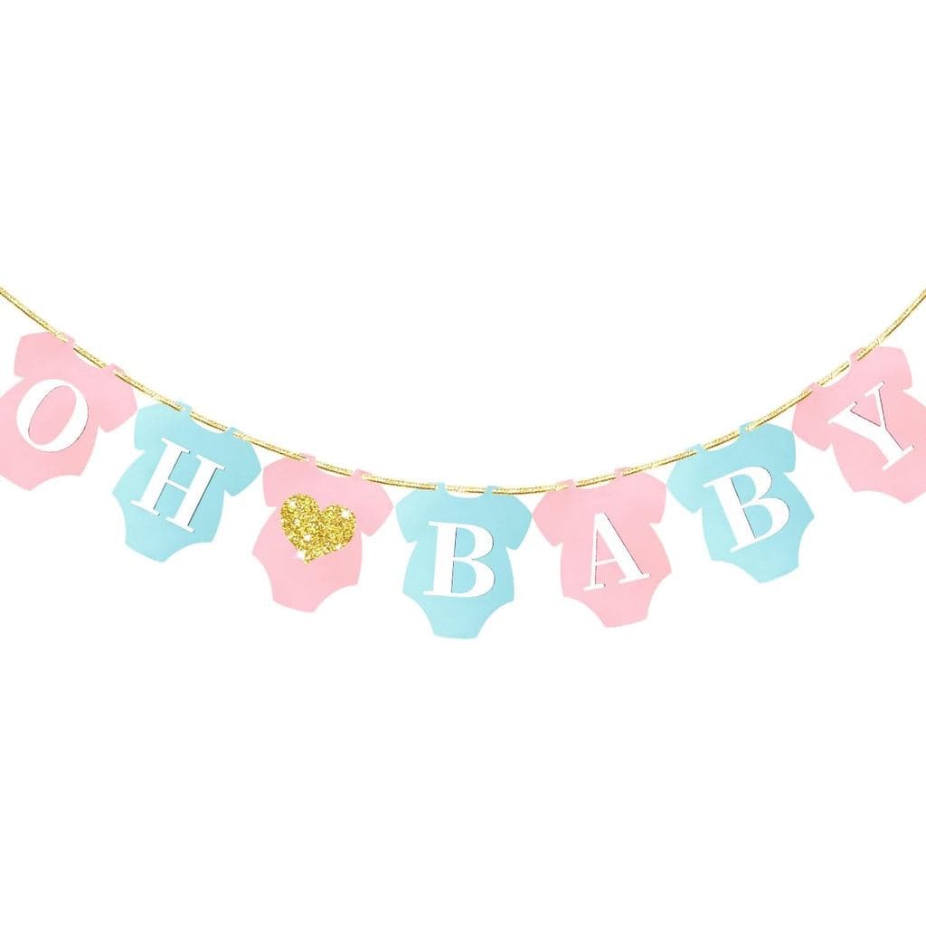Faixa Letjolt Rosa e Azul "Oh Baby" para Chá de Bebê, 8 Pés |   Guirlanda Pré-Amarrada Coração Brilhante para Revelação
