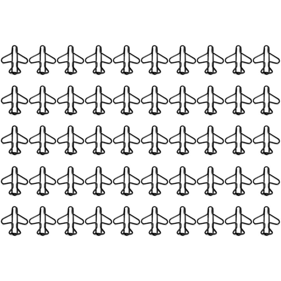 50 Peças de Clipe de Papel em Forma de Avião Preto, Clipe de Papel para Material de Escritório, Marcador de Páginas
