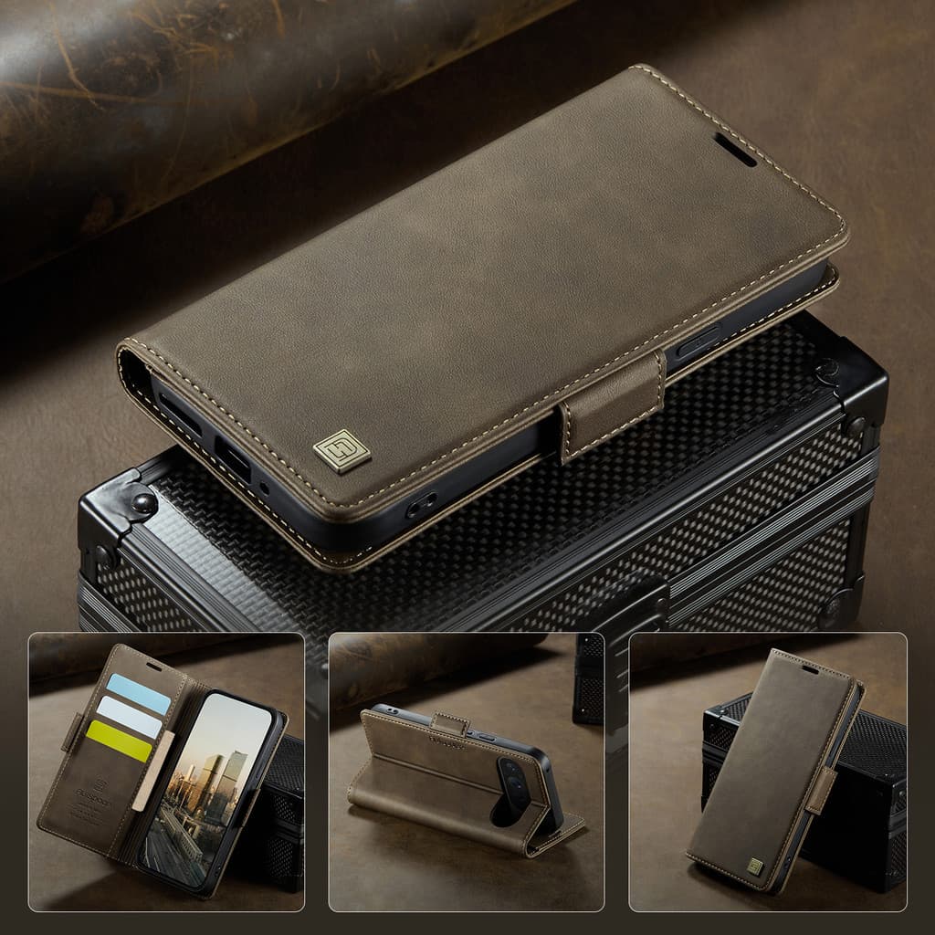 Capa Carteira De Couro De Vaca Para Google Pixel 11 Pro XL 10 10A 9 9A 8 8A RFID Bloqueio Slot Cartão Titular De Telefon