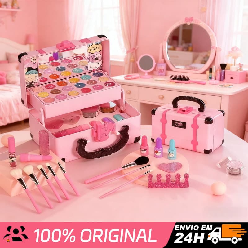 32 Peças Conjunto De Cosméticos Infantis De Com Maquiagem Lavável E Maleta De Transporte , Inclui Sombra , Batom Esmalte