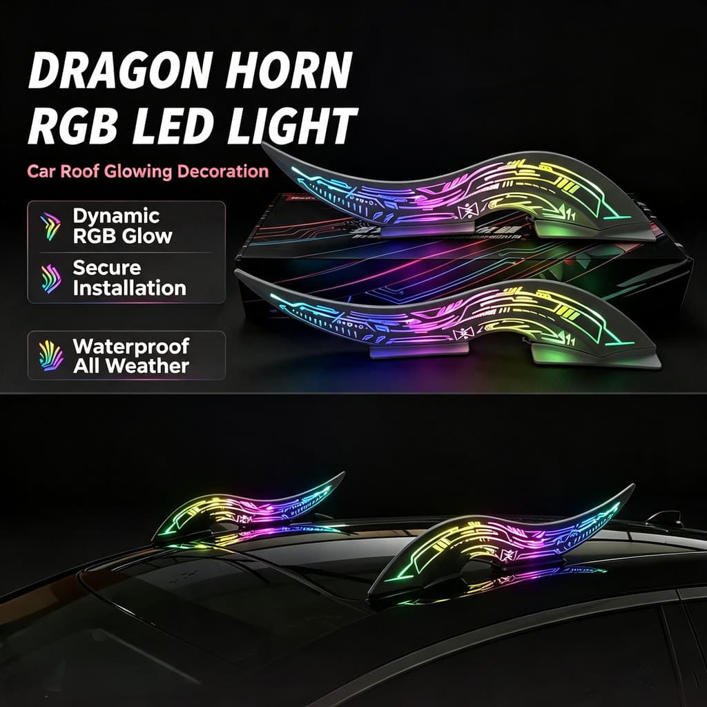 Barbatanas De Decoração De Teto De Carro Com Chifre De Dragão , 32 Modos De Cor LED , Controle De Toque , Luz Externa Re