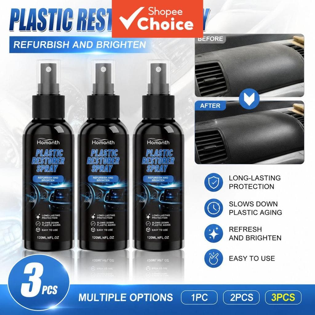 Spray Restaurador de Plásticos 120 ml (1 Unidade/2 Unidades/3 Unidades) – Realce de Acabamento, Proteção UV, Repelente