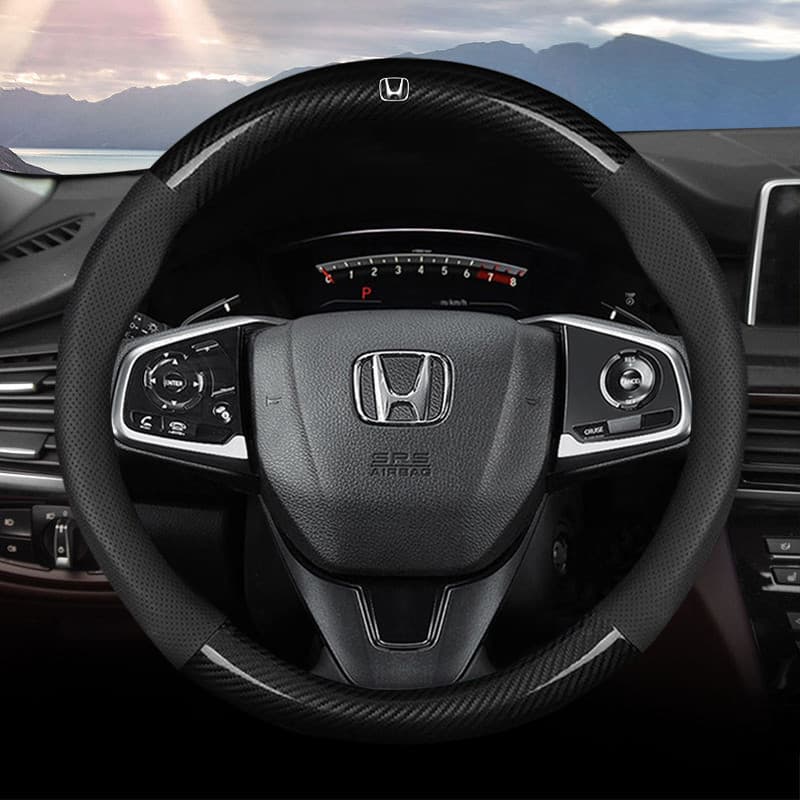 Capa para volante de carro é antiderrapante e respirável, feita de fibra de carbono 5D, adequada para Honda Mugen City H
