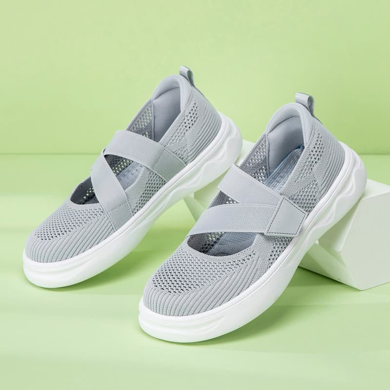 Sapatos Femininos de Plataforma Estilo Mary Jane em Tricô Oco com Tira Elástica Respirável para o Verão