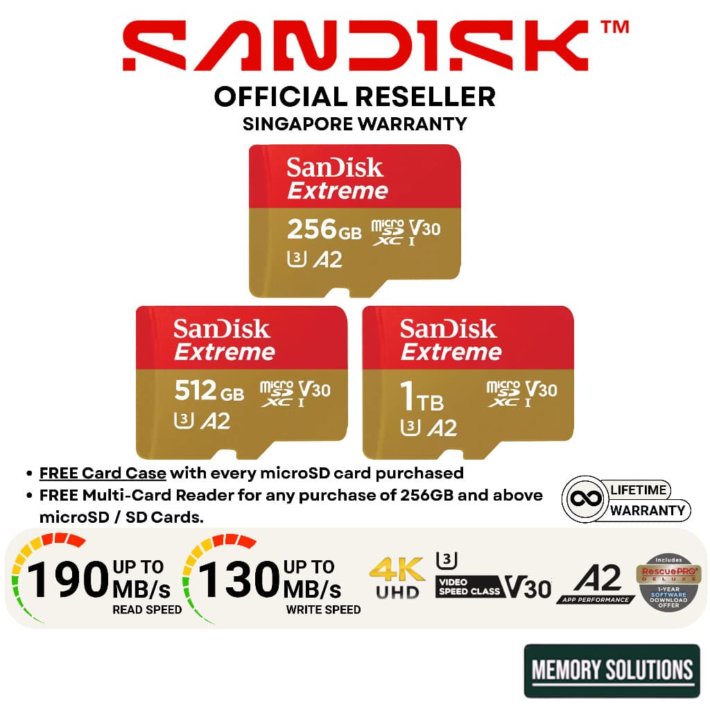 Cartão microSD SanDisk Extreme Para Drones Action Cam UHS-I 256 Gb 512 1 Tb Memória QXAV