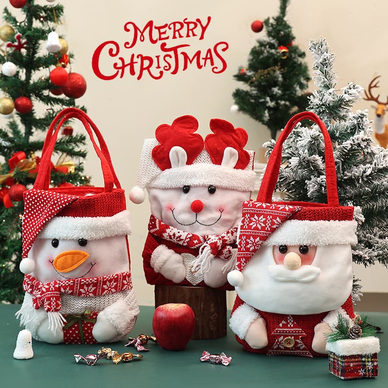 Sacola de presente de Natal, sacola de doces, decoração de Natal, sacola de maçã do Papai Noel em imitação de juta, saco