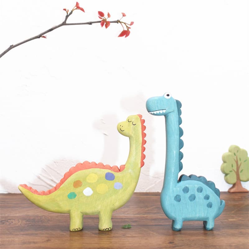 Enfeites de dinossauro de desenho animado de madeira, estoque pronto, decoração criativa para casa, brinquedos infantis,