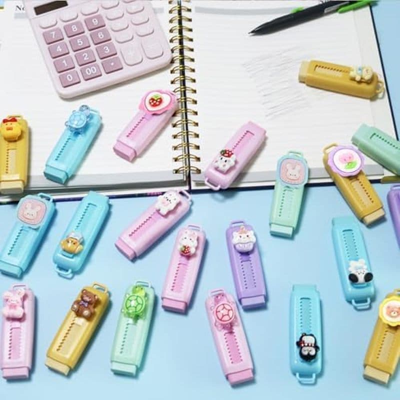 Borracha de lápis retrátil fofa de 24 peças| Borracha de material escolar Kawaii| para o regresso a casa| Su